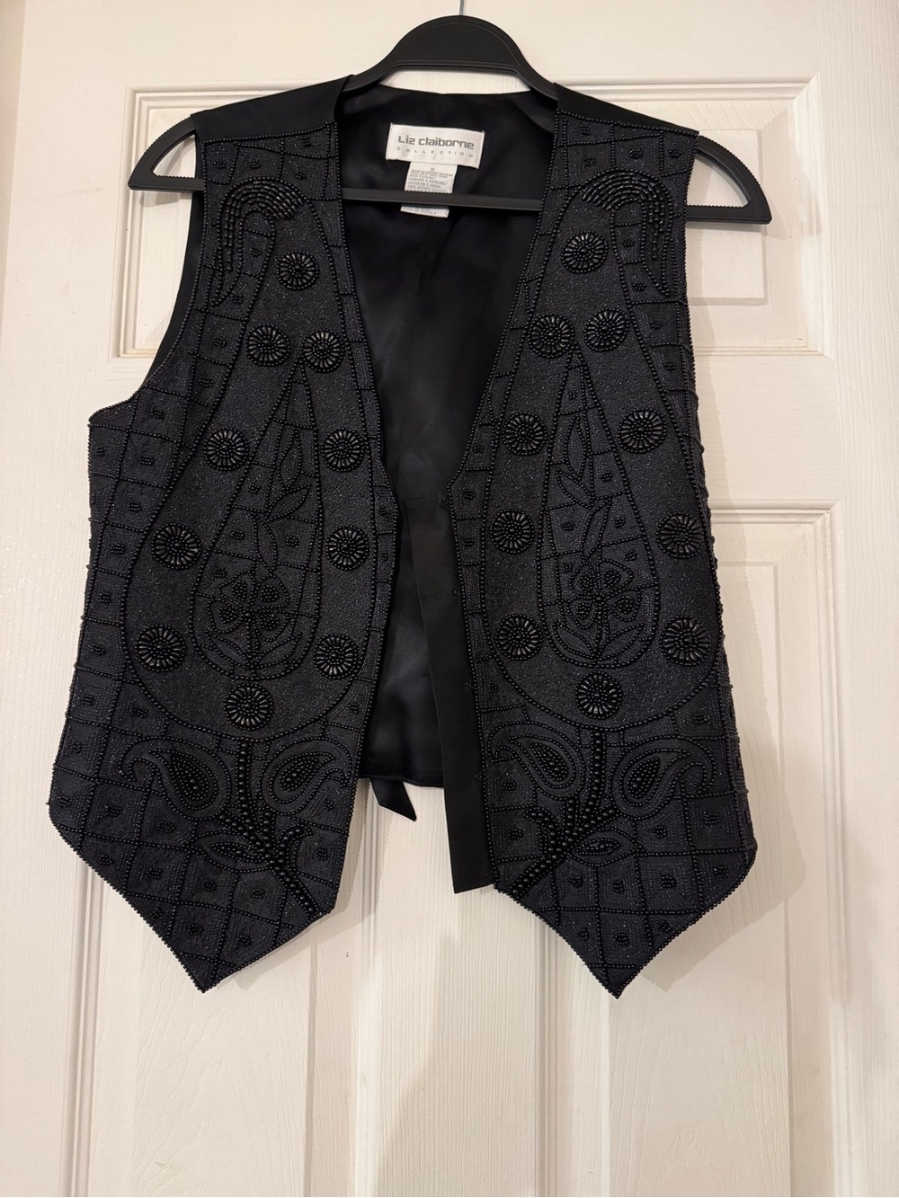 Vintage 90s Liz Claiborne 100% Silk Beaded Evening Vest Waistcoat - Size Small
